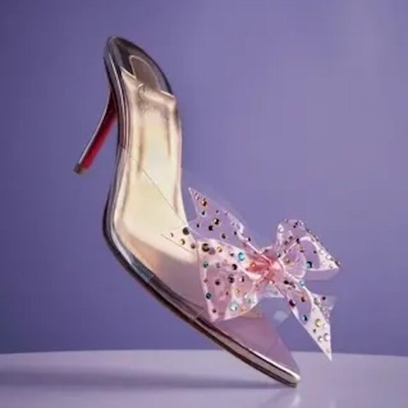 Christian Louboutin AQUA STRASS 80 PVC Crustal Bow Mule Sandals Heels - Picture 3 of 16